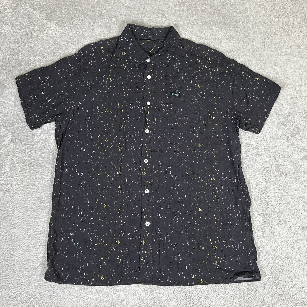 Slunks Shirt Mens Extra Large Beach Casual Short Sleeve Button Up Rayon Black